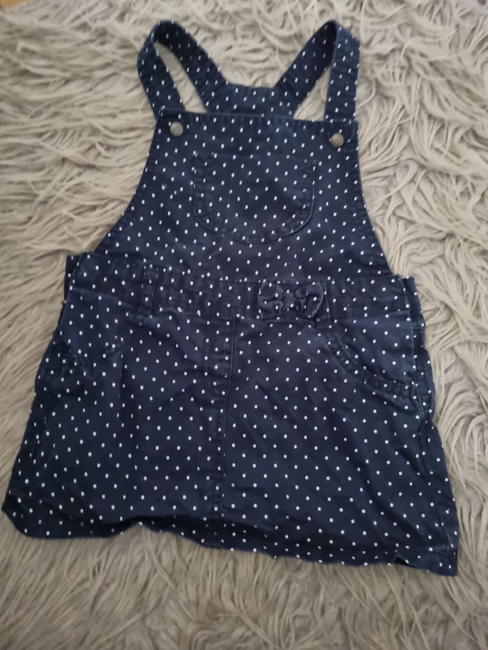 Robe salopette marine à pois blanc 24mois