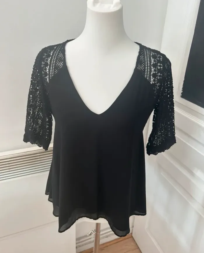 Zara blouses top haut Noir dentelle femme, taille S/36