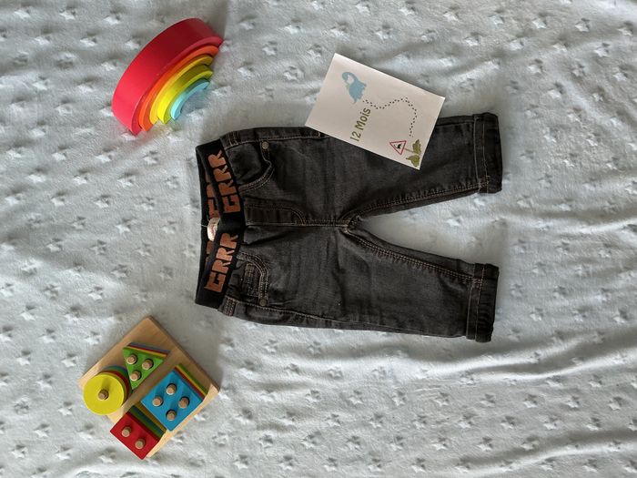 jean noir gris taille élastique 12 mois catimini doublé - photo numéro 2