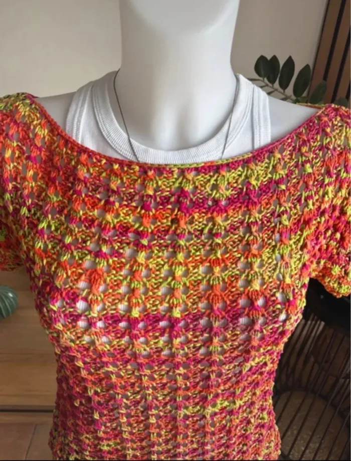 Pull crochet manches courtes - photo numéro 2
