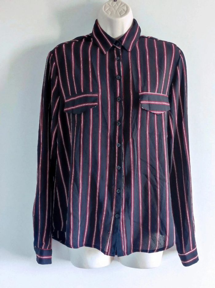 Chemise fluide rayé noir blanc rouge bordeaux / Sweewë - 36/S à 38/M - photo numéro 4