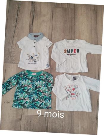 Lot 3 tee-shirts manches longues et 1 tee-shirt manches courtes 9 mois