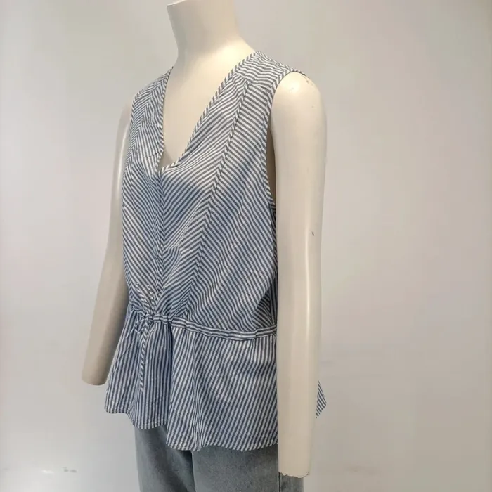 Top sans manches rayé blanc et bleu coton T44 Rayures - Comptoir des cotonniers Pleplum cintré A414 - photo numéro 2