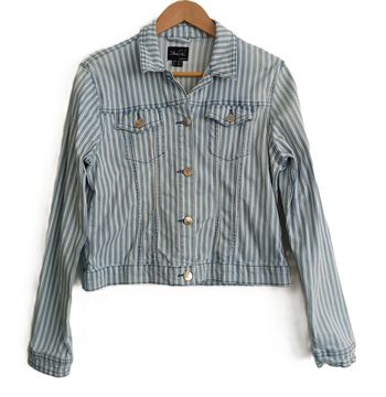 Veste en jean à rayures blanc et bleu. We love by Esmara. Coton. Elasthanne. Taille 40