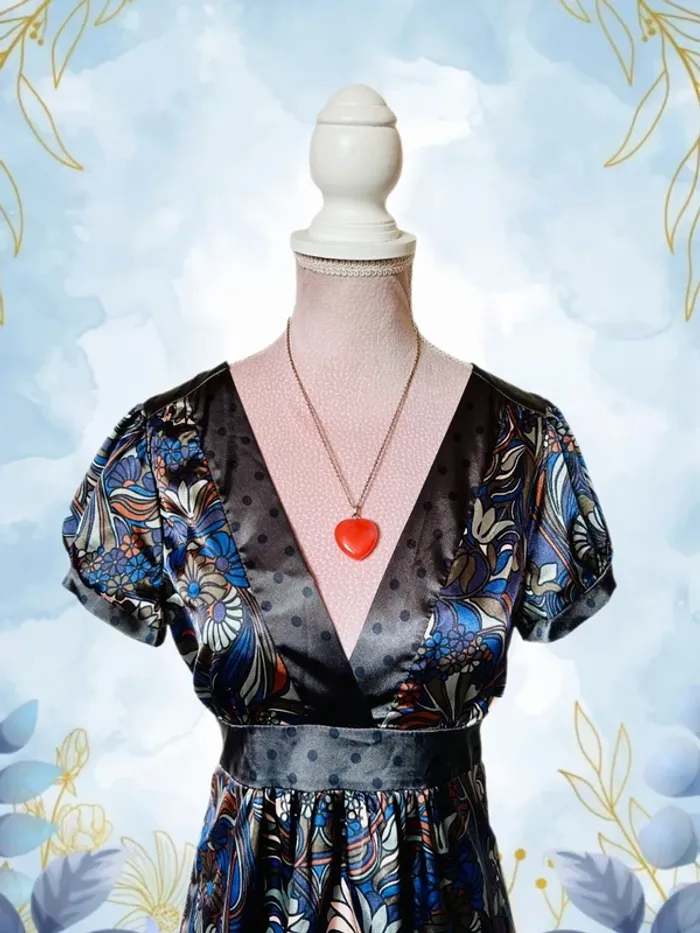 🩶🌿Blouse boho chic satinée 34/36 motif floral pois An’ge elegant floral polka dots satin blouse🌿🩶 - photo numéro 4