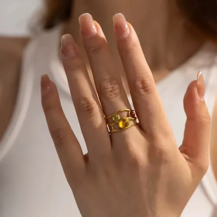 Bague dorée en acier inoxydable, colorés, ajustable