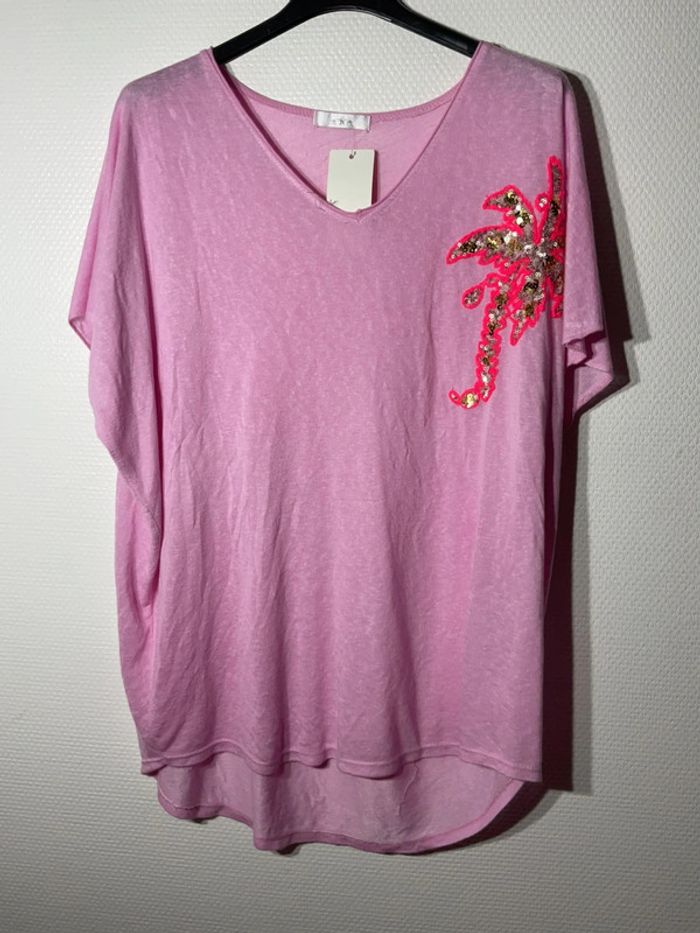 T-shirt « palmier » femme taille unique (38-44)- new sunshine - neuf avec étiquette