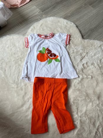 Ensemble bébé fille orange blanc 12 mois
