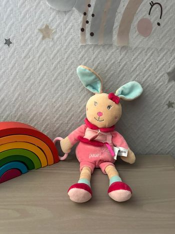 Doudou lapin beige rose bleu Perle Baby nat