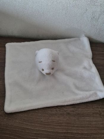 Doudou lange carré ours blanc 20 cm x 20 cm