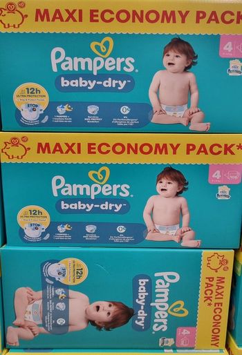 Couches pampers T4, baby-dry, 3 cartons de 108 couches, 9-14kg