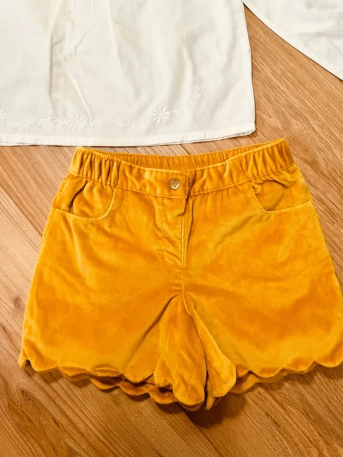 Taille 6 ans tenue 2 pièces fille Cyrillus blanc moutarde * broderie et velours * 🌹 - photo numéro 6