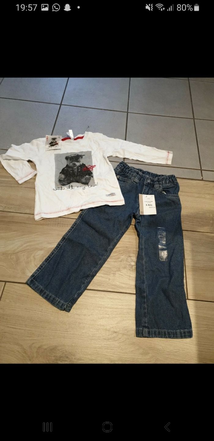 Ensemble t-shirt jeans garçon neuf étiquette 3 ans - photo numéro 2
