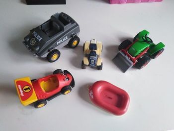 Lot 5 véhicules Playmobil, jeux, jouets  garçon, police, bateau, tracteur, quad