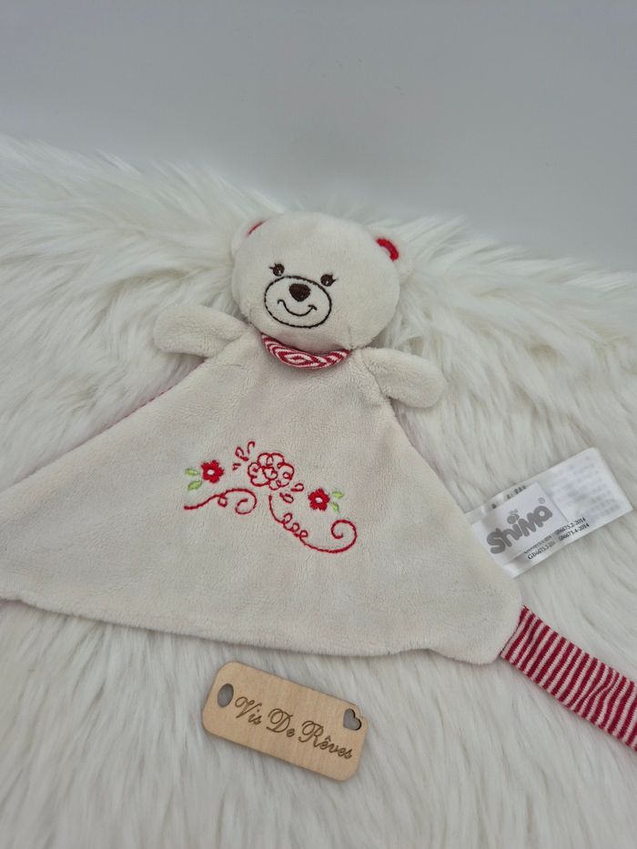 Doudou plat ours beige et rouge Shima - photo numéro 2