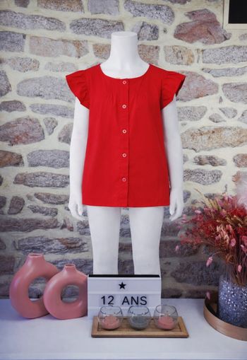 Blouse à volants rouge passion Fille taille 12 ans marque Mango 🦜