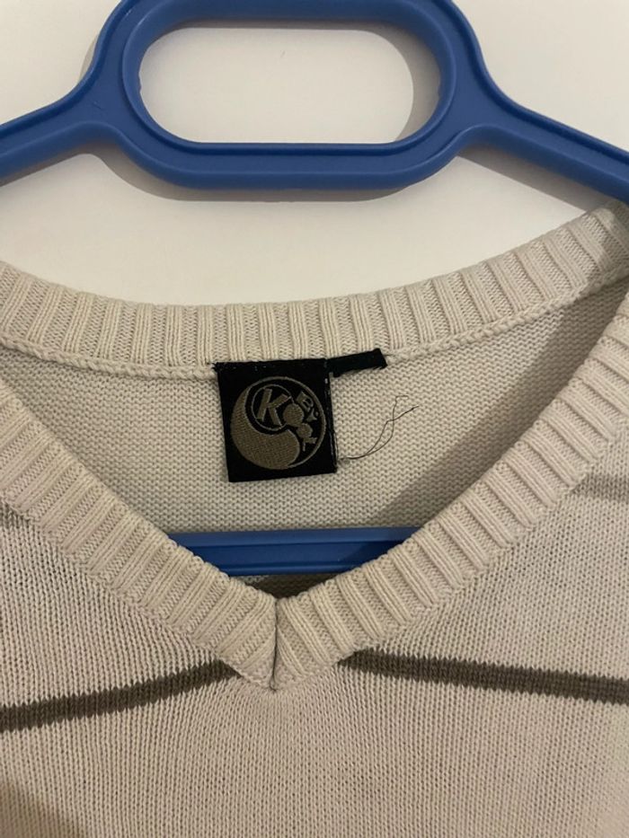 Pull fin à manches longues blanc à rayure gris noir By Kool taille M - photo numéro 3