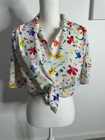 Chemisier à fleurs blanc et multicolore Vintage T40 L