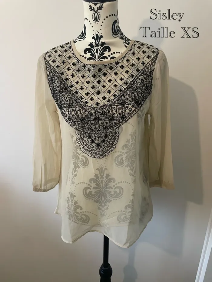 Blouse Sisley - Crème et noire - Taille XS
