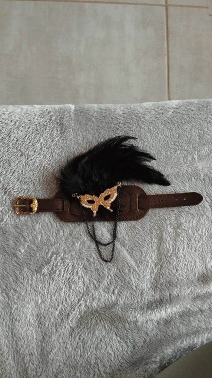 Bracelet Plumes masque doré marron noir - photo numéro 2
