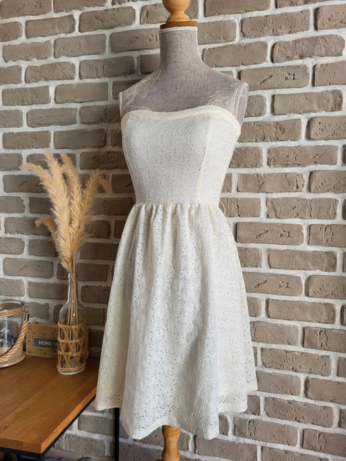 Robe bustier à dentelle blanc ivoire Cache Cache - romantique raffiné - photo numéro 7