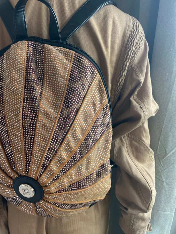 Sac à dos marron en simili cuir avec strass – sport, danse, gym - photo numéro 4