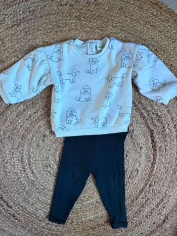 Ensemble tenue 2 pièces sweat caniche legging bleu marine tape à l’œil 18 mois tbe