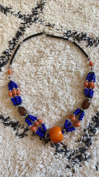 Collier vintage bleu et orange
