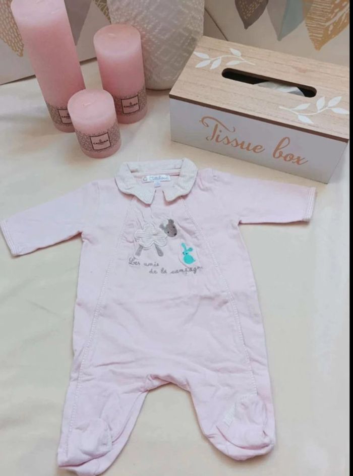 Grenouillère coton rose pâle Kitchoun fille 1 mois