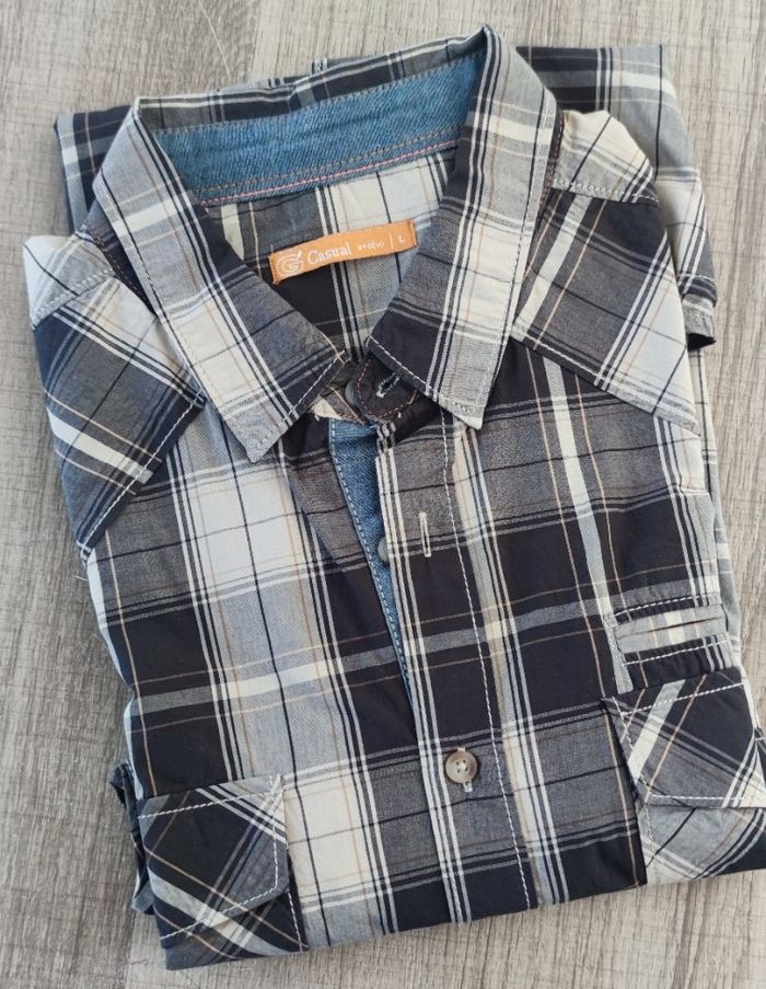 Chemise à carreaux à manches longues pour homme marque Gemo couleur noire et blanc taille L - photo numéro 6