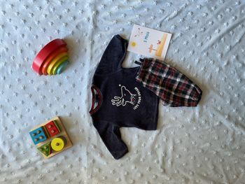 pyjama 2 pièces en velours et flanelle mixte marine et rouge 3 mois obaibi