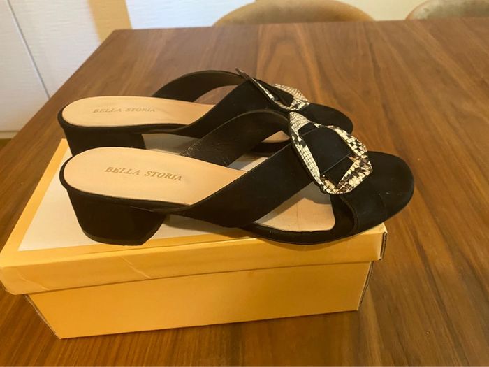 Mules habillées daim noir boucle croco marque Bella Storia- 38 - photo numéro 3