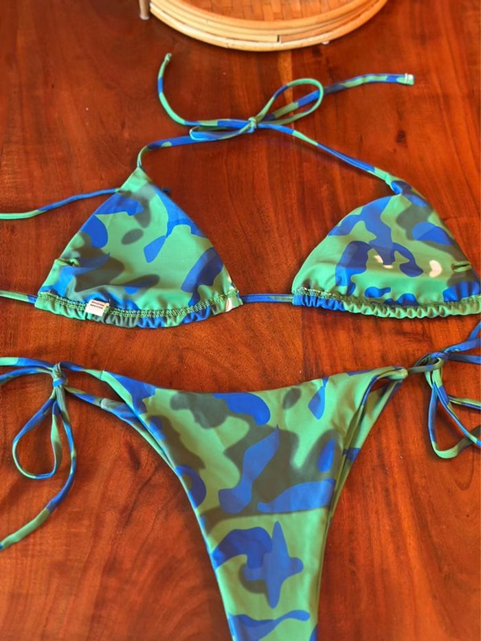 Maillot de bain 2 pièces camouflage bleu-vert – Neuf, taille S - photo numéro 6