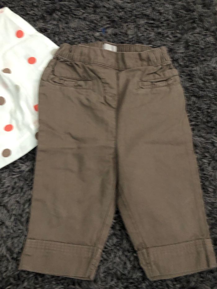 Ensemble cyrillus pantalon kaki + blouse assortie 12 mois  blanche Tbe - photo numéro 4