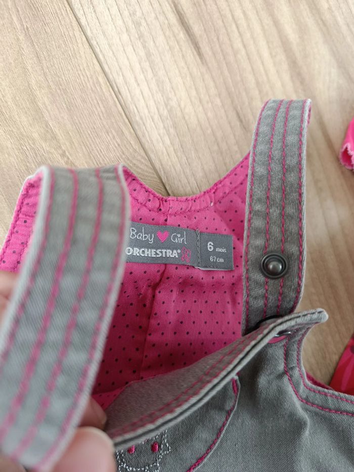 1 robe salopette et 1 t shirt body 6 mois fille - photo numéro 2
