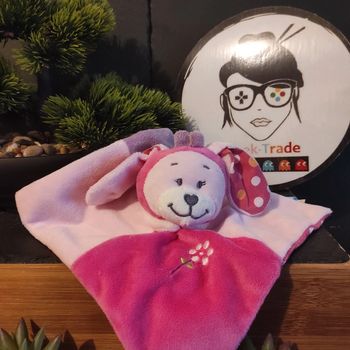 Doudou plat lapin rose violet fleur pois tex baby Attache Tetine #geektradedoudou