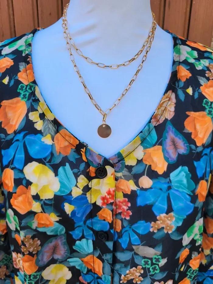Chemise courte fluide fleuri noir multicolore broderie cloothes taille 42 - photo numéro 4