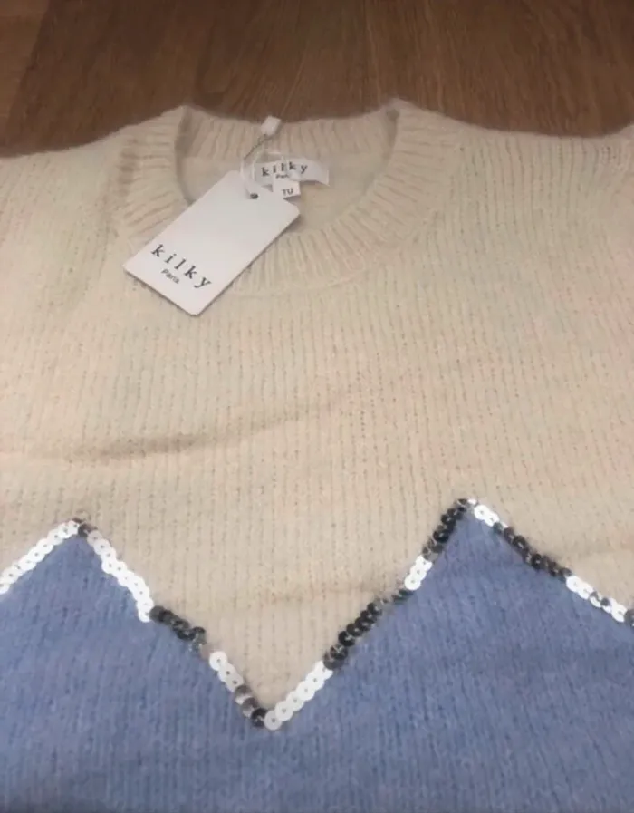 Pull violet strass laine - photo numéro 2