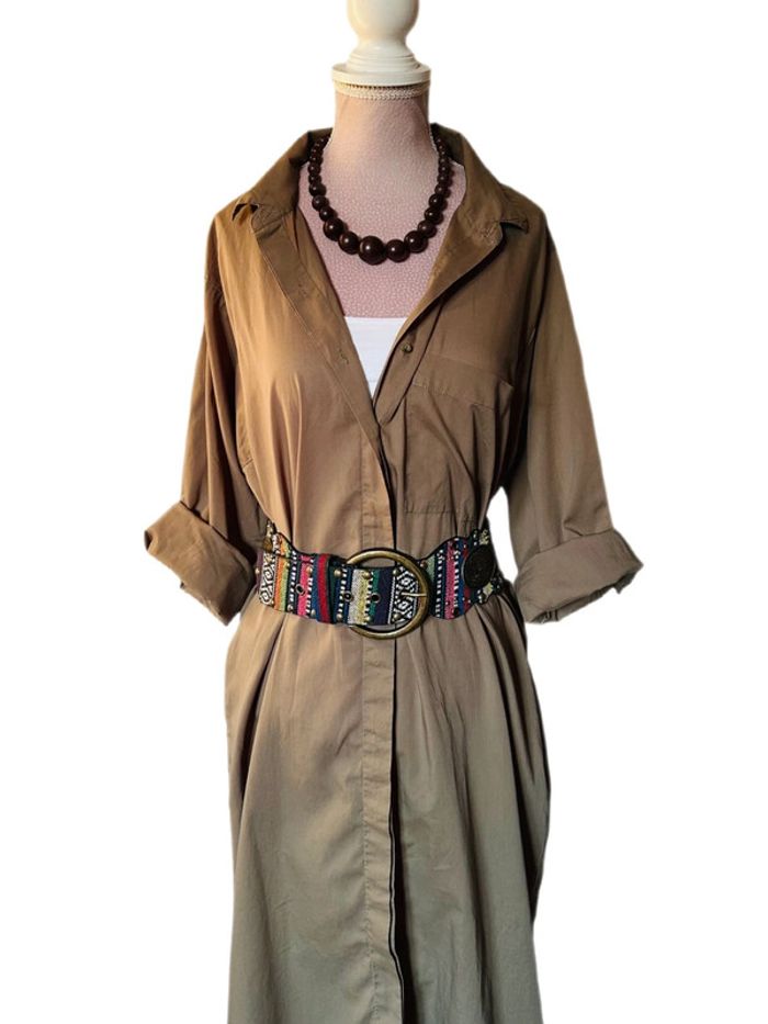🌿🥝Chemise longue kaki boho 100% coton S/M Parfois long khaki summer shirt🥝🌿 - photo numéro 3