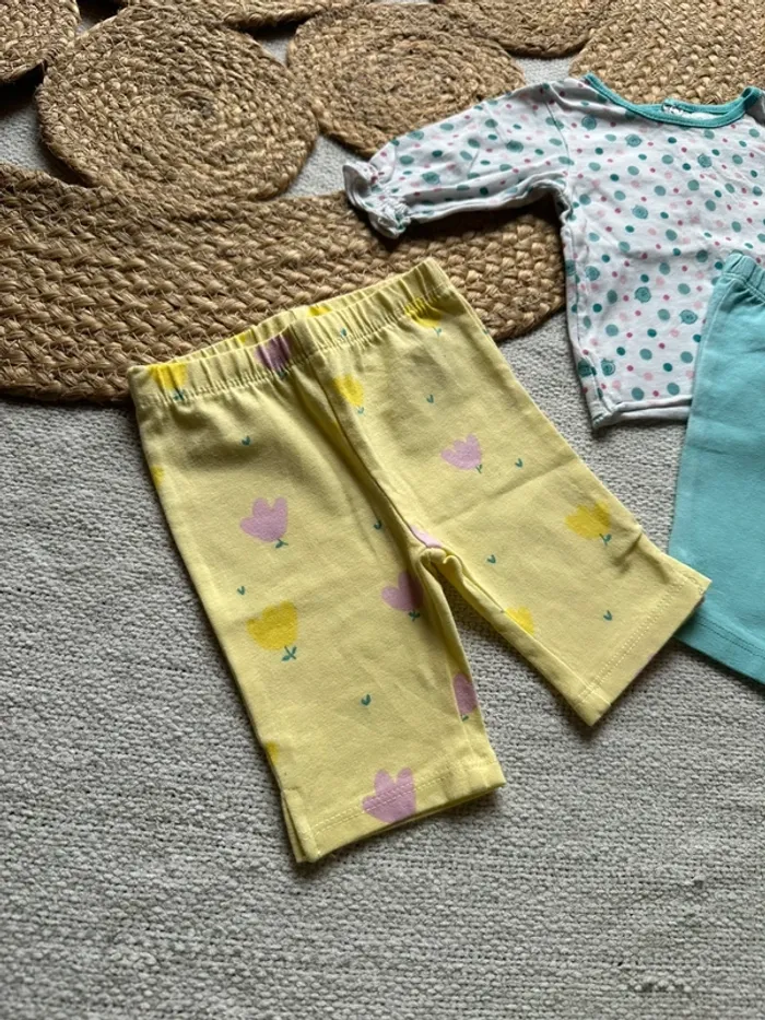 Lot fille 1-3 mois teeshirt pois + 2 leggings pantacourt - photo numéro 5