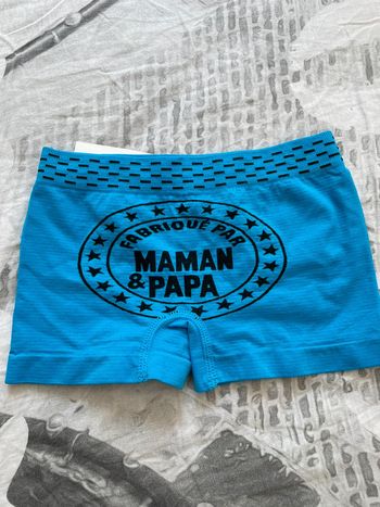 Boxer bleu neuf « fabriqué par papa et maman taille 2 ans
