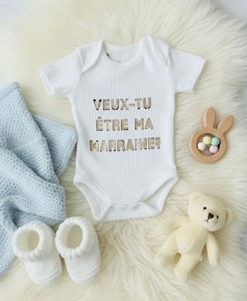 Body blanc côtelé "Veux-tu être ma marraine ?