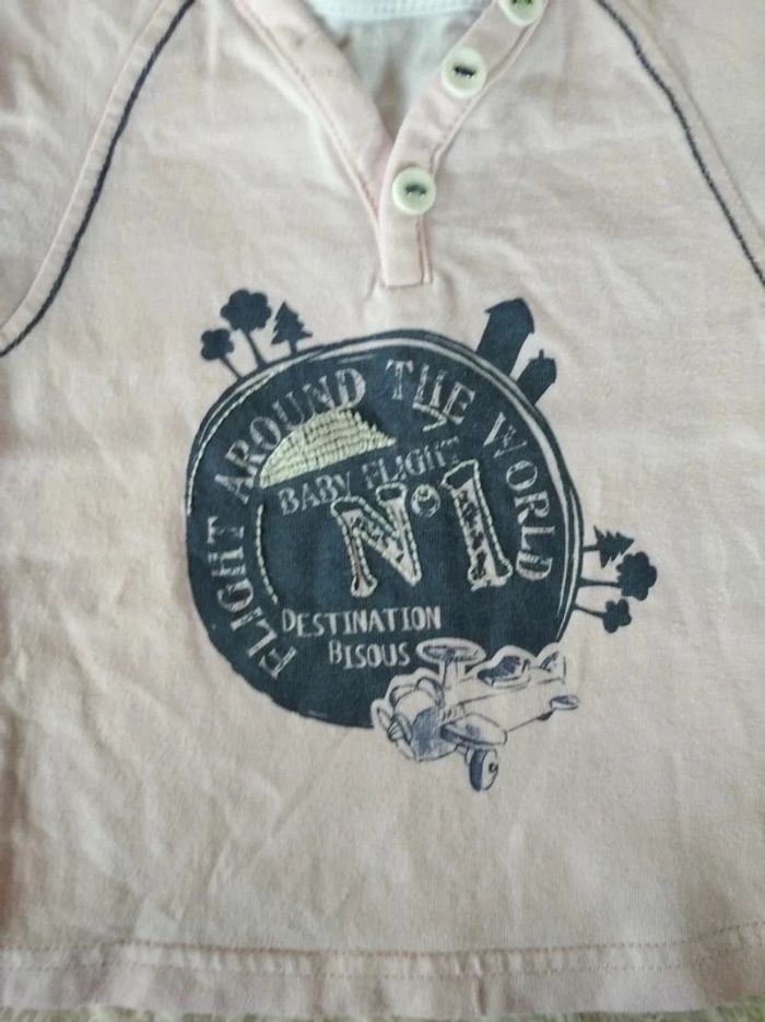 Tee shirt polo manches courtes Garçon 3 mois Avion "Destination Bisous" Tape à l'œil - photo numéro 4
