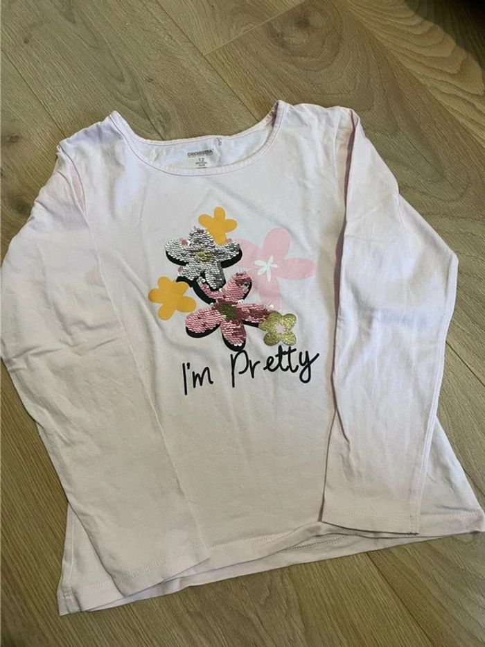 Tshirt rose fille 12 ans à sequin fleur Orchestra