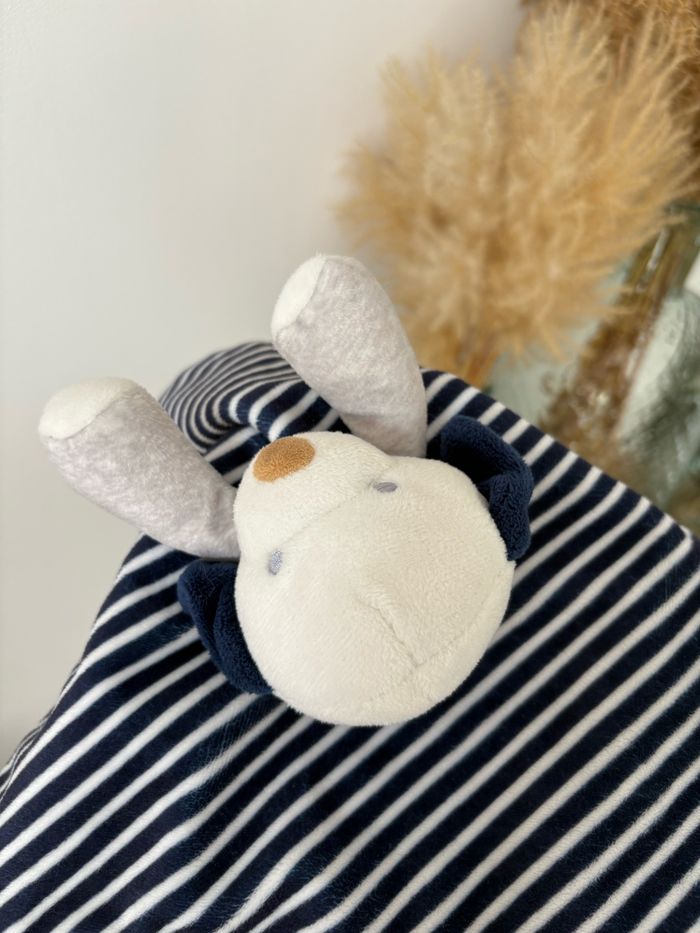 2 doudous chien rayures bleu marine blanc gris - photo numéro 7