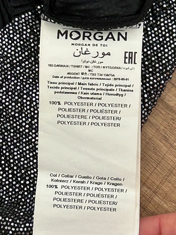 Haut argenté et noir à manches courtes Morgan taille XS jamais porté - photo numéro 15