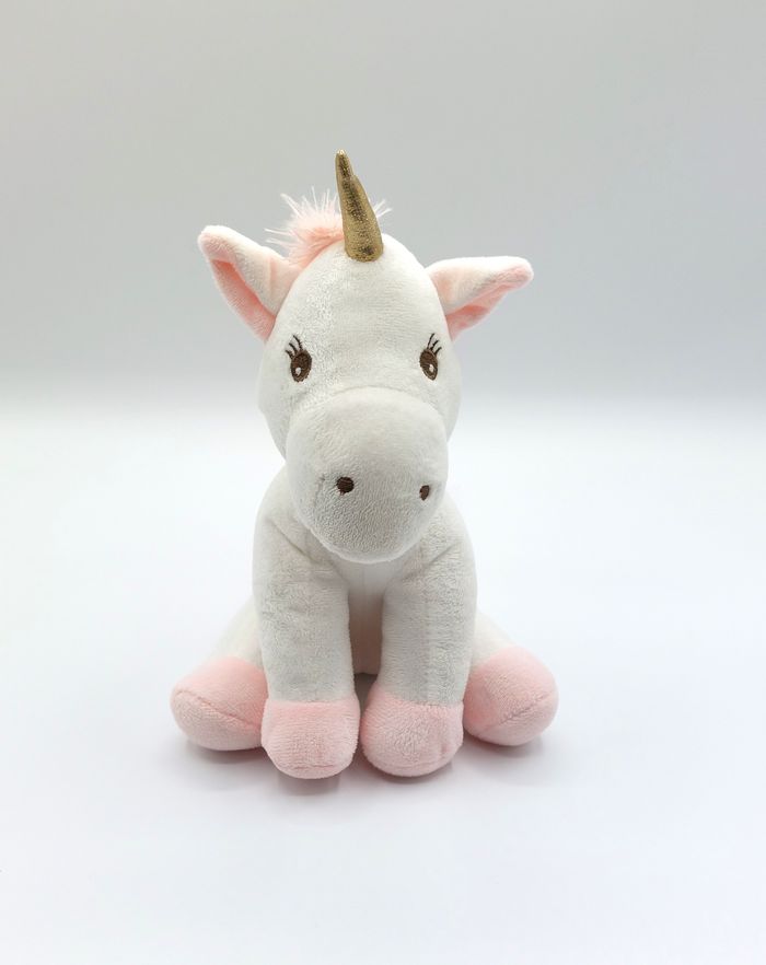 Peluche doudou licorne blanche rose ATMOSPHERA FOR KIDS corne dorée queue rose