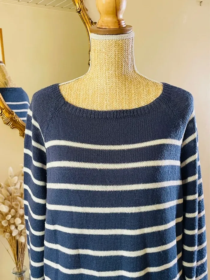 sublime Pull mariniere rayures bleu marine et blanc manches longues col bateau - photo numéro 2