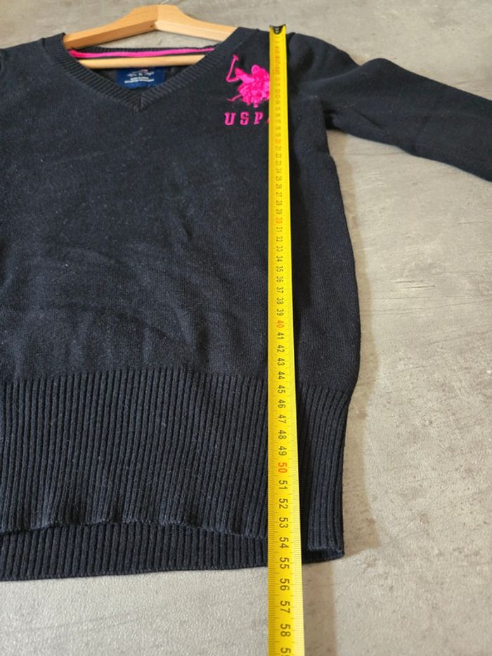 Pull col V noir U.S. Polo Assn femme S – Logo rose brodé style chic casual - photo numéro 9