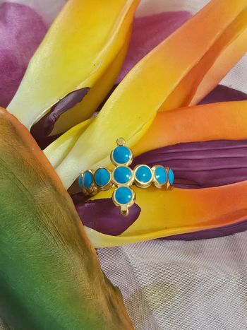 Bague coloree turquoise en acier inoxydable